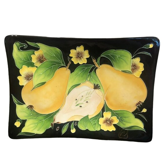 Blue Sky 2004 J McCall Accent Plate Pears Vtg Enamel Black Yellow Green - Picture 1 of 6